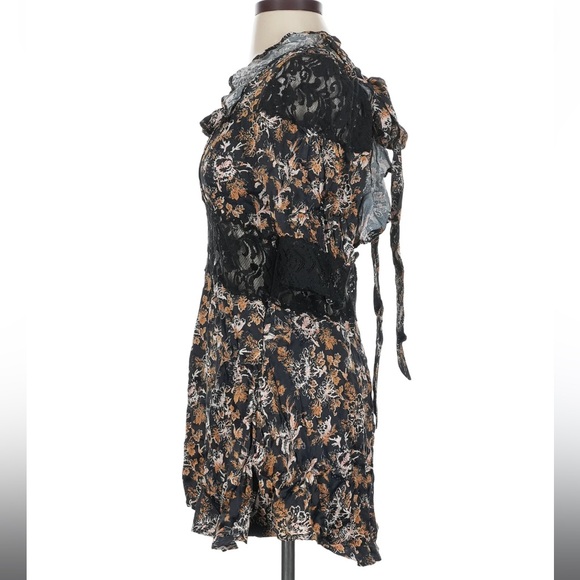 Free People Lucie Mini Boho Black Combo Short Dress NEW 2 Floral Fairy - Picture 8 of 12